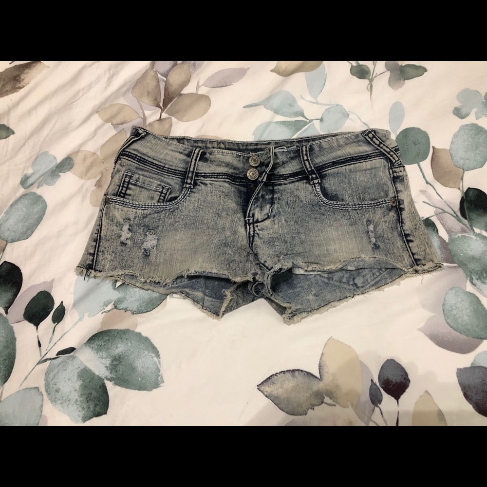 Distressed Denim Shorts with Rhinestone Detailing